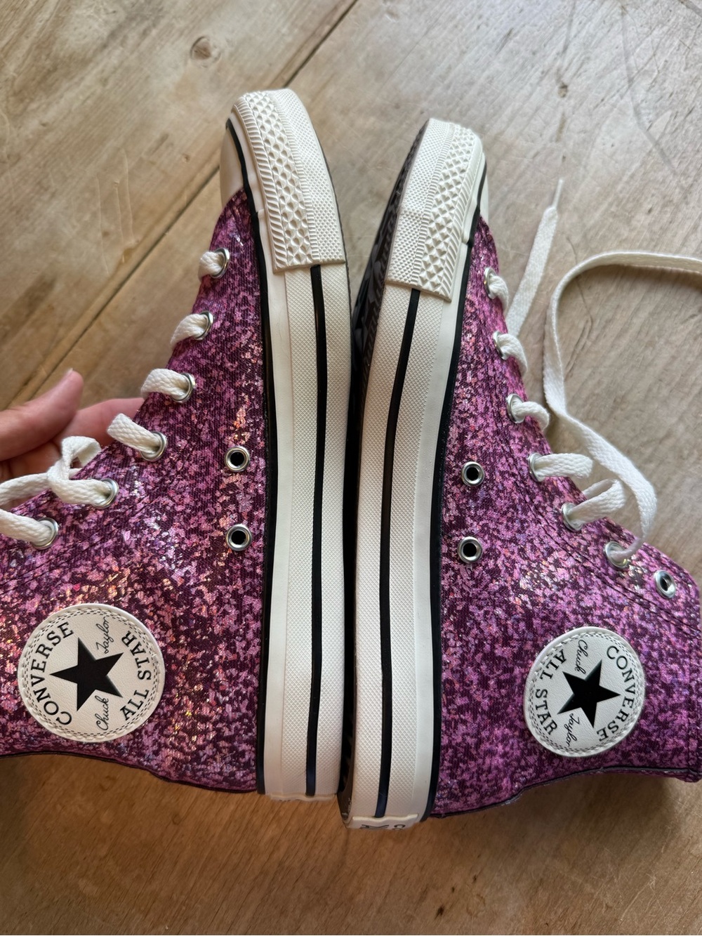 Converse' Pink Glitter Chuck Taylor All Star High-Top Sneakers - Picture 3 of 7